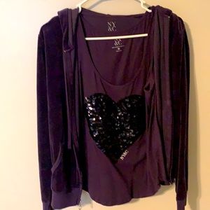 Velour purple jacket with matching tank top